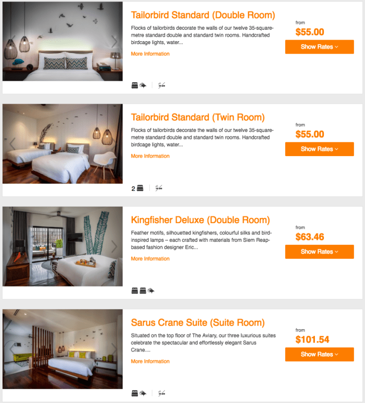 aviary hotel booking page