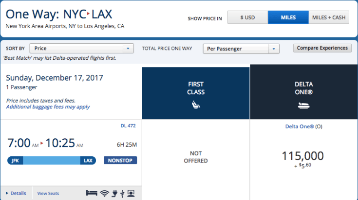 delta mileage redemption rates