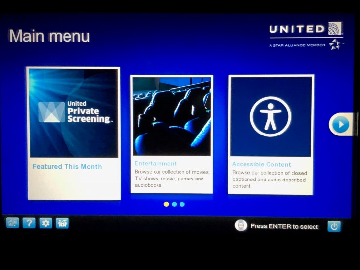 united airlines polaris business diamond entertainment menu