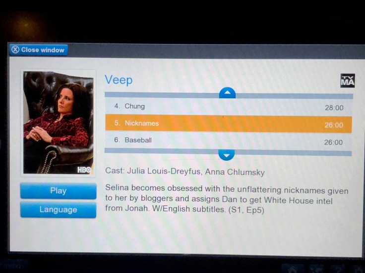 united airlines polaris business diamond entertainment tv selection veep