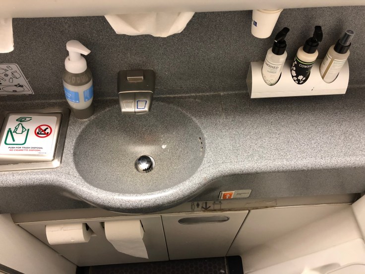 united airlines polaris business diamond hard bathroom counter