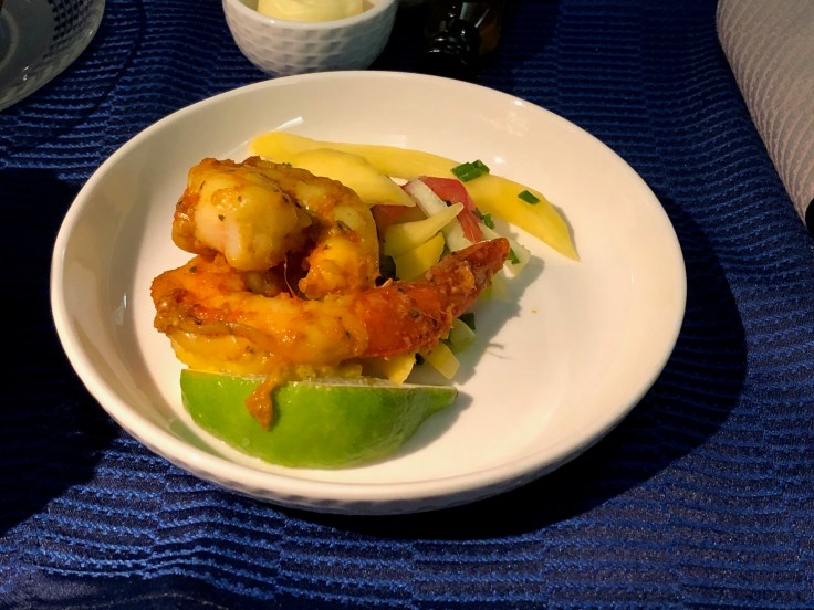 united airlines polaris business diamond soft dining appetizer shrimp