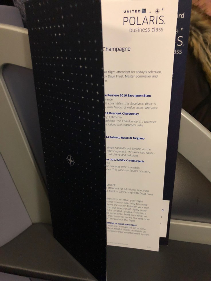 united airlines polaris business diamond soft menu 0