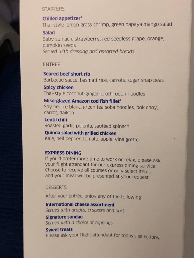 united airlines polaris business diamond soft menu 1