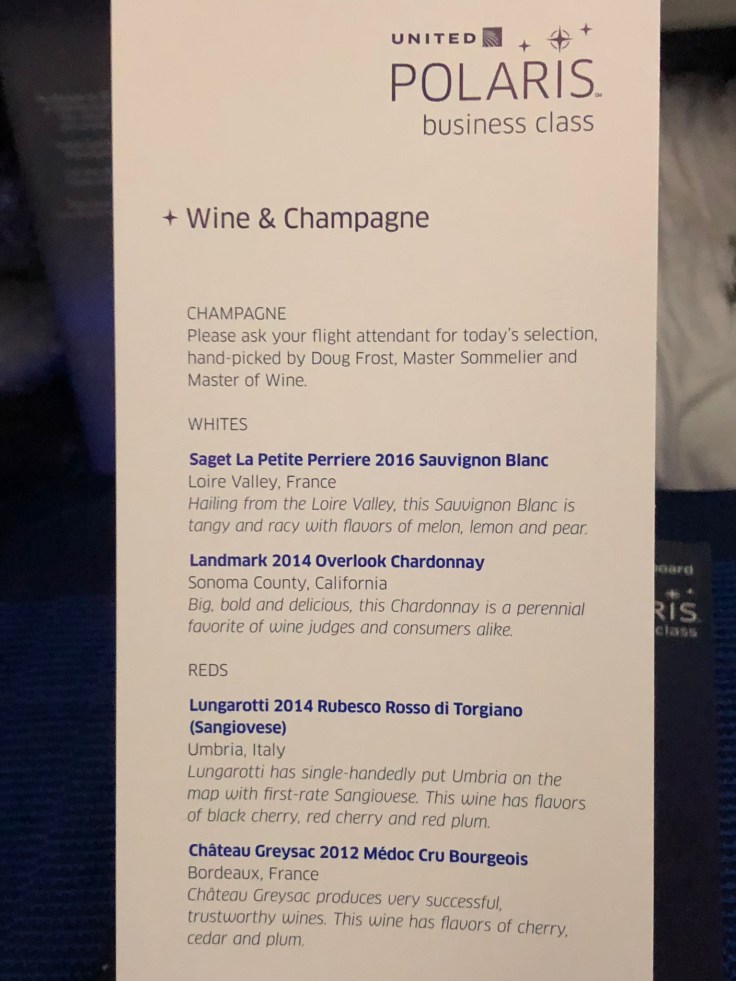united airlines polaris business diamond soft menu beverage list 1