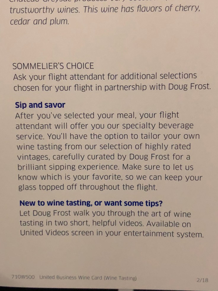 united airlines polaris business diamond soft menu beverage list 2