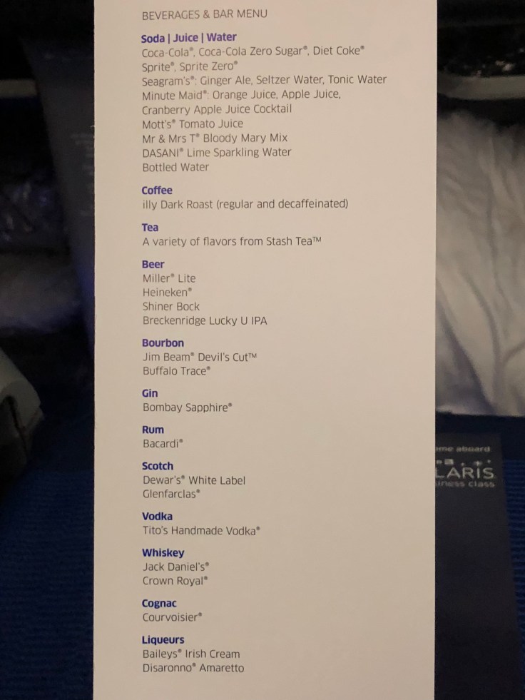 united airlines polaris business diamond soft menu beverage list 3