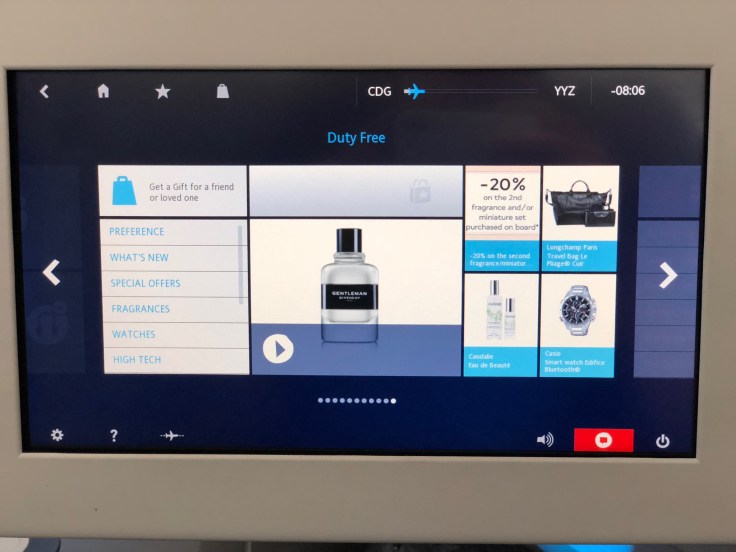 air france business entertainment duty free shopping