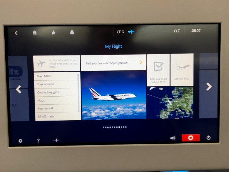 air france business entertainment main menu