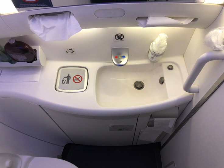 air france business hard bathroom counter