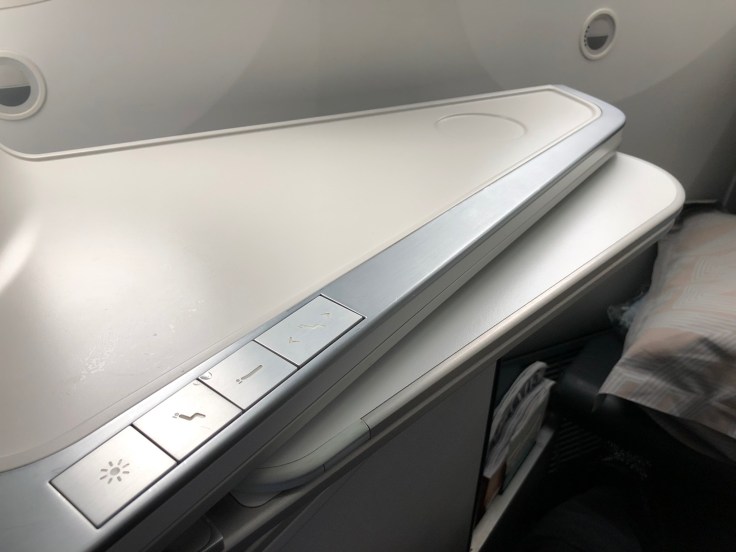 air france business hard seat tray table partial