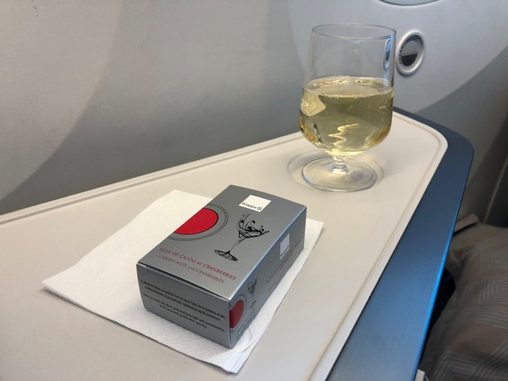 air france business soft dining mixed nuts and champagne