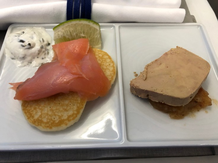 air france business soft dining salmon and foie gras