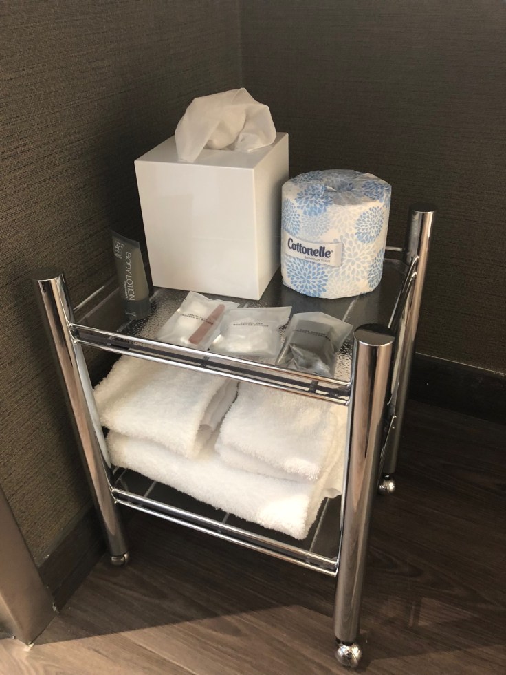 ac hotel new york times square bathroom necessities cart 1