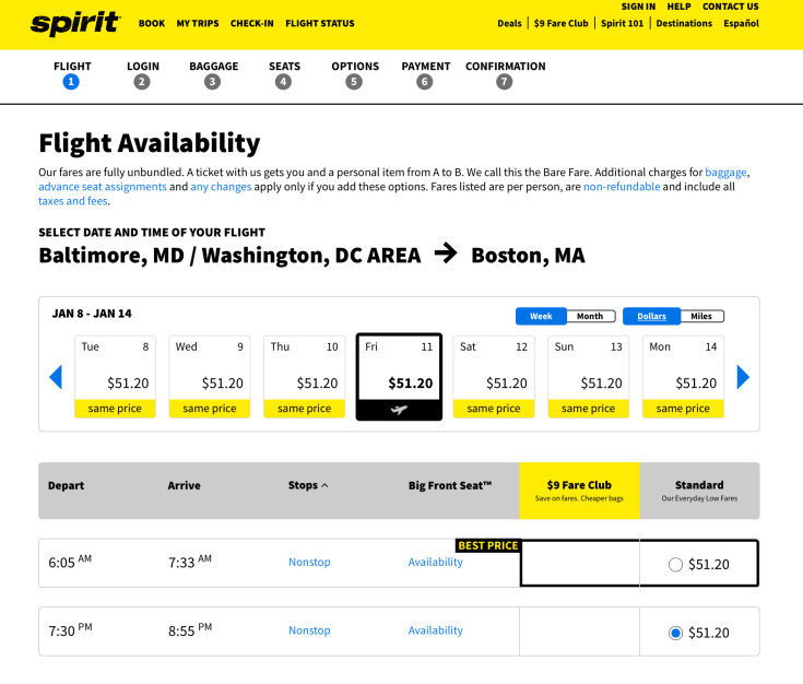 spirit airlines booking 1