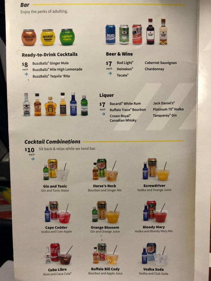 spirit airlines soft menu drinks