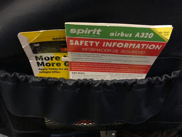 spirit airlines hard big front seat literature pocket
