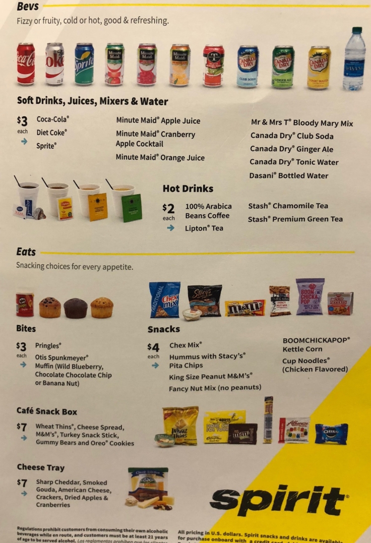 spirit airlines soft menu extended