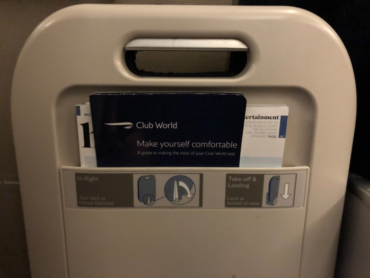 british airways club world hard seat legrest ottoman literature pouch