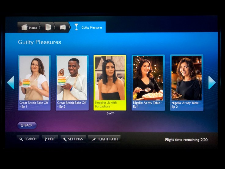 british airways club world soft in flight entertainment guilty pleasures