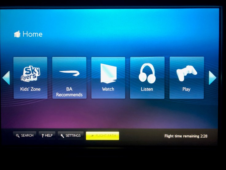 british airways club world soft in flight entertainment main menu