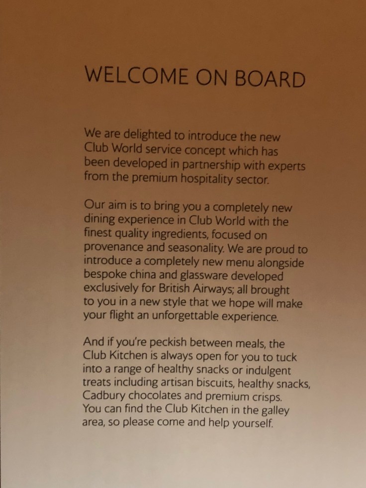 british airways club world soft meal menu 2