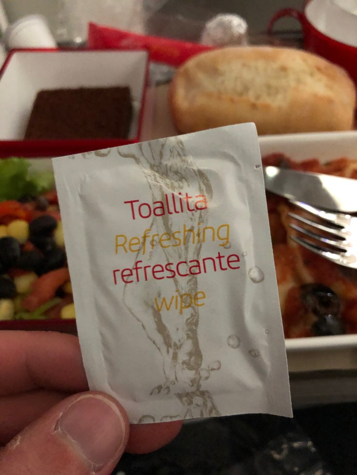 2019 iberia premium economy 06 01 dinner refreshing towel