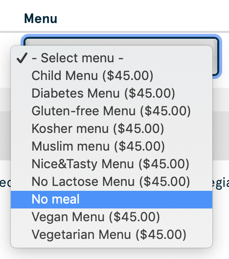 2019 Norwegian Air Booking 08 Menu Close Up