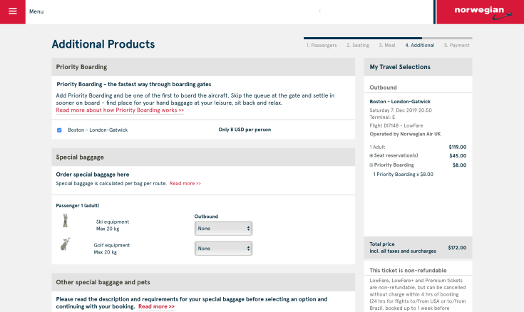 2019 Norwegian Air Booking 09 Additional Services 1