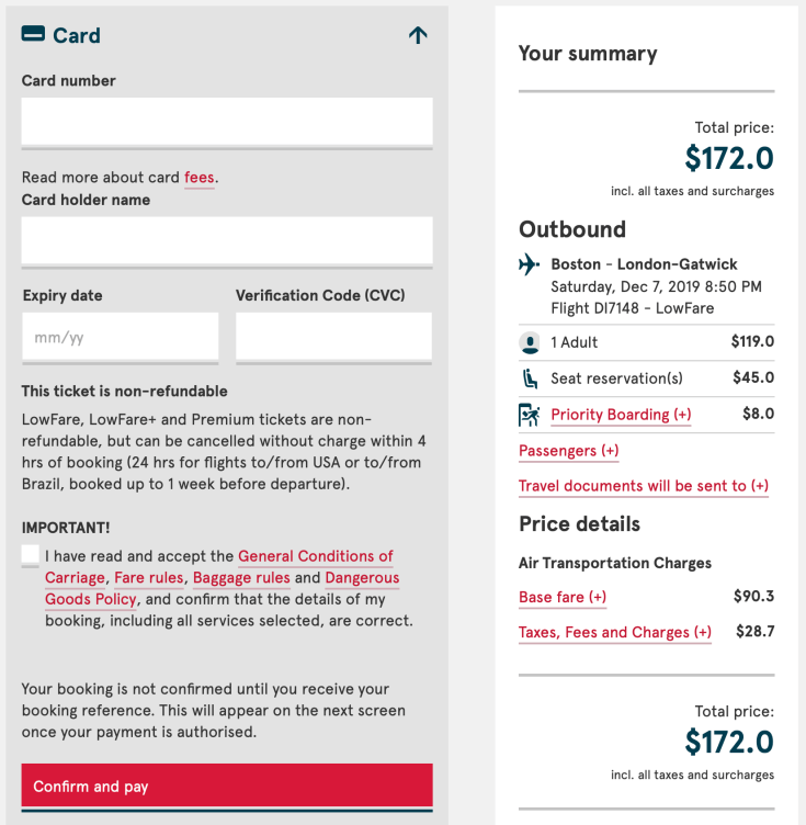 2019 Norwegian Air Booking 10 Payment