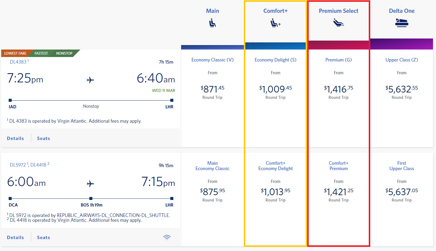 Delta Premium Economy Fares
