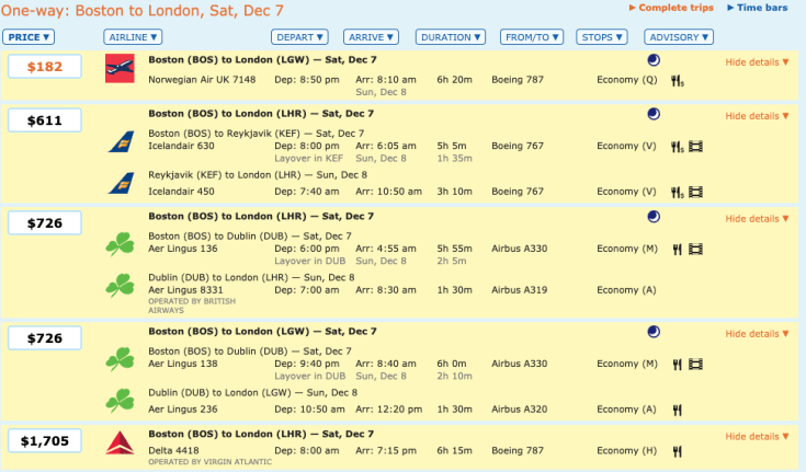 Norwegian Air Google Flights Booking Comparison