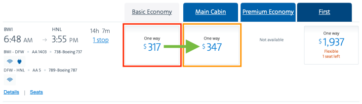 What is Basic Economy AA Booking Page Comparison