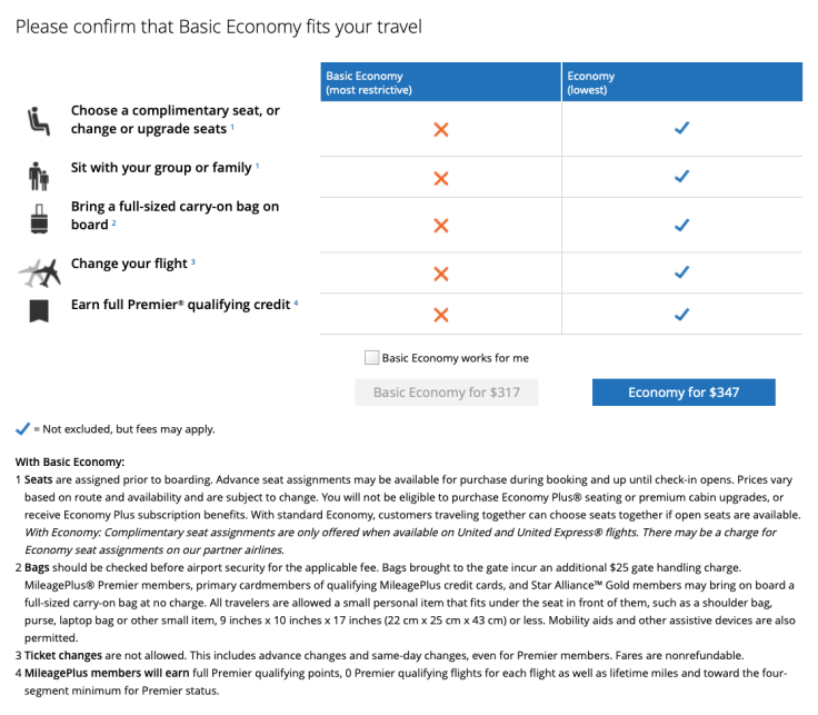 What is Basic Economy United Warning Page